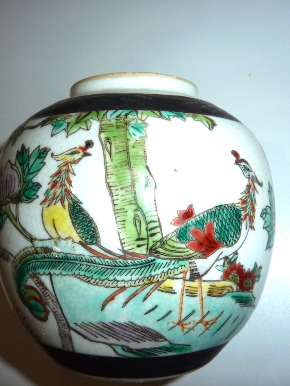 Antique Chinese Asian Ginger Tea Jar Bird Tree